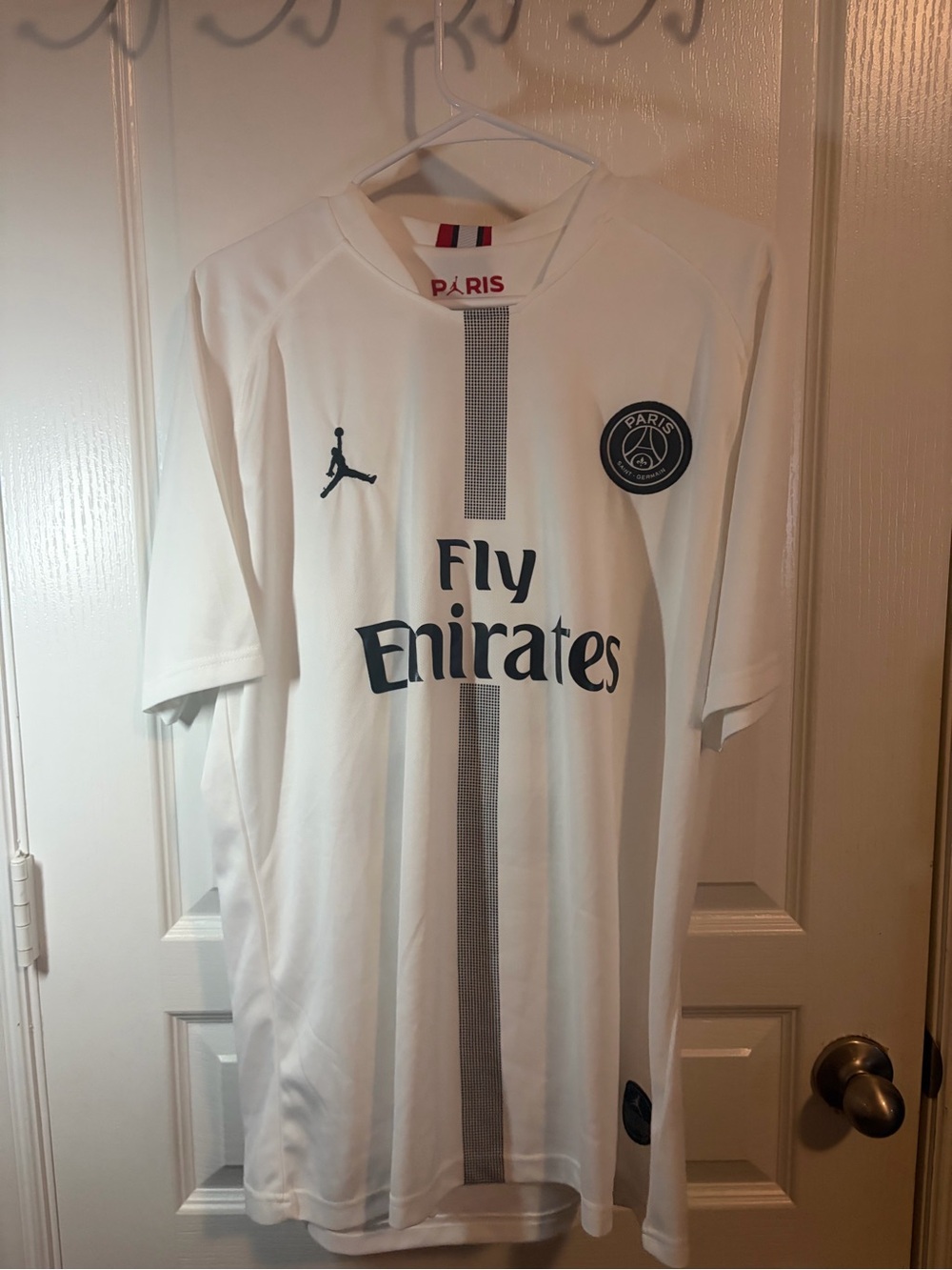 Jordan Men’s White PSG Fly Emirates Jersey with Black Accents